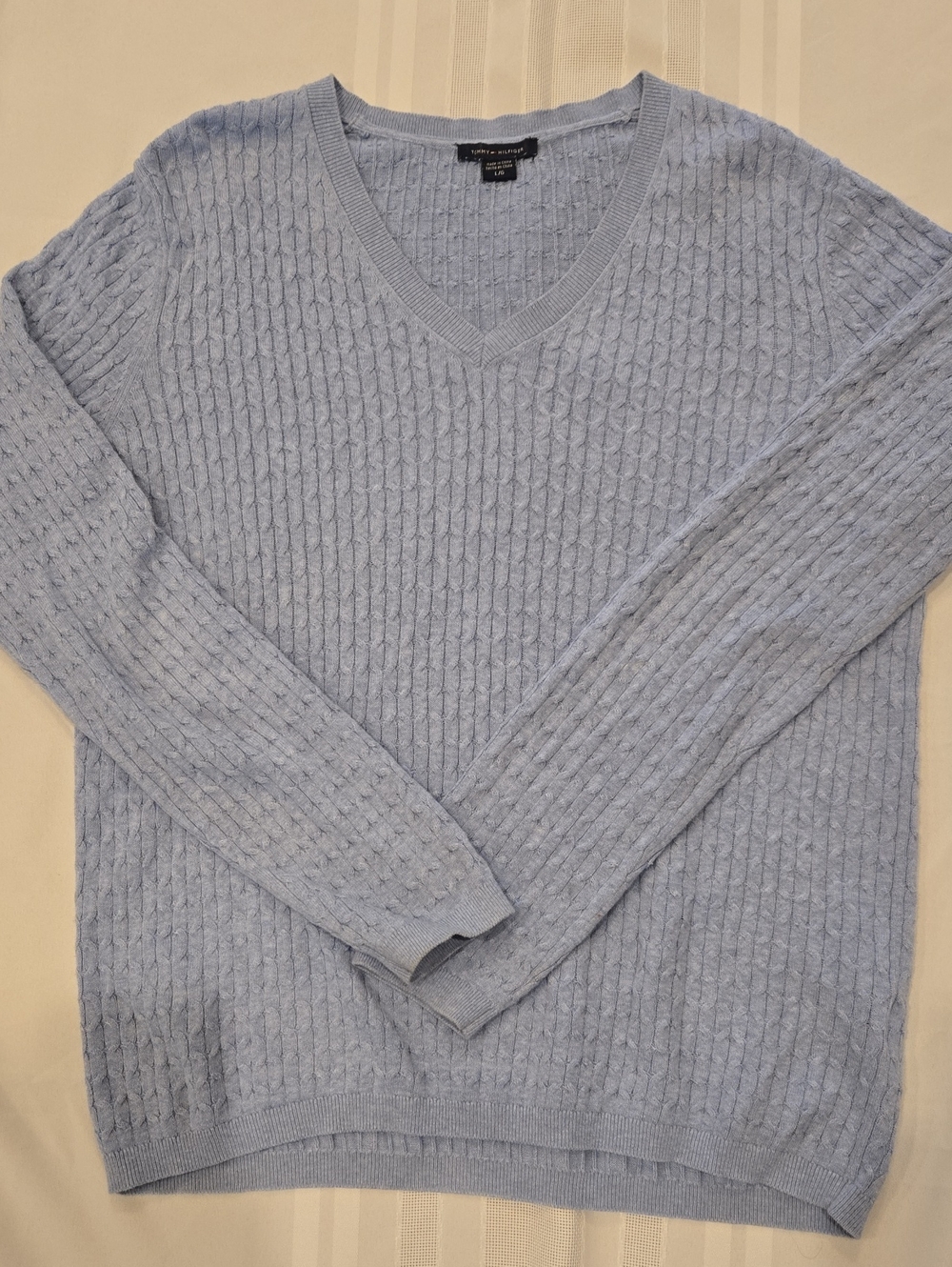 Tommy Hilfiger Light Blue Cable Knit V-Neck Sweater